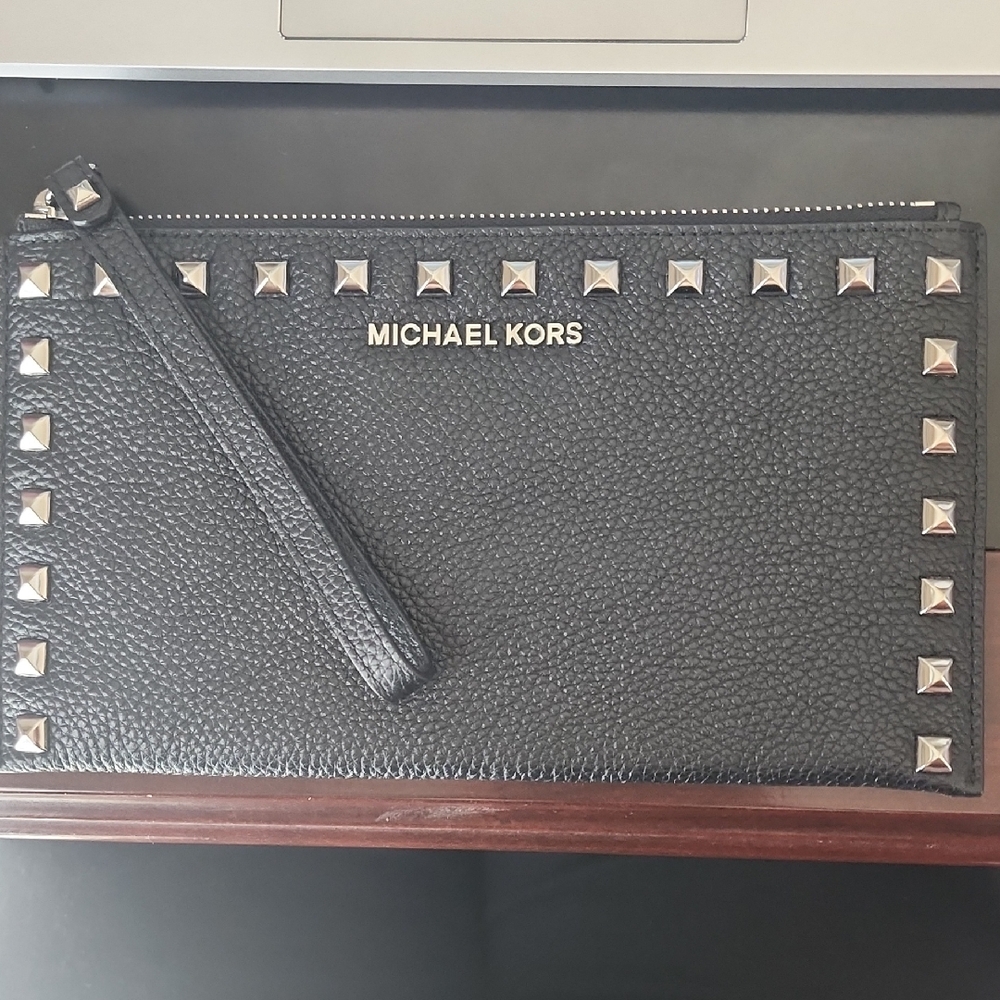 Michael Kors Black Wristlet with Silver Accents